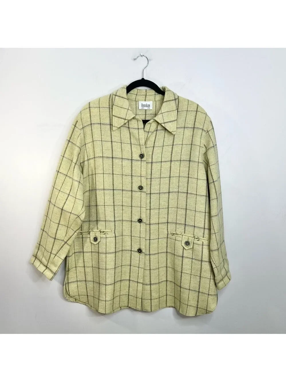 Eugen Klein Germany pale green boxy plaid 100% wool overshirt shacket 14 - Picture 4 of 15